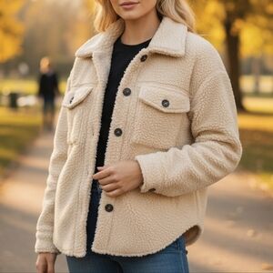 Pink Lily Cream Sherpa Jacket